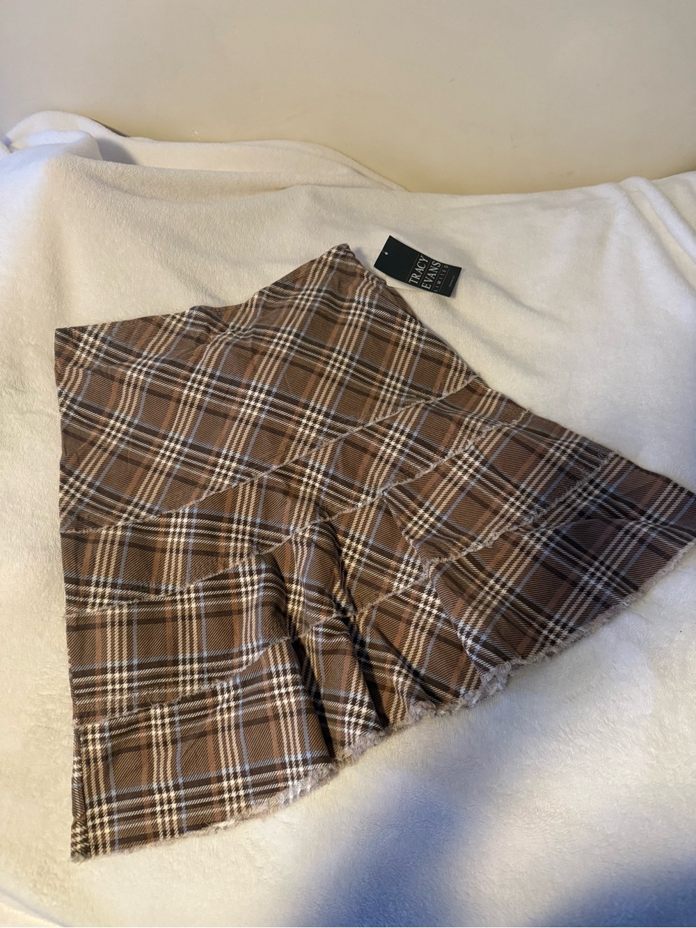 Plaid Brown Tiered Circle Skirt - Unknown Brand